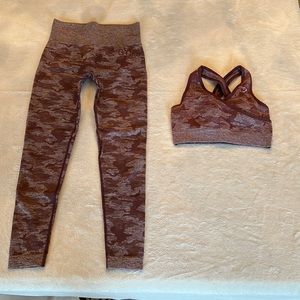 Gymshark Camo Seamless leggings and sports bra set size small color berry